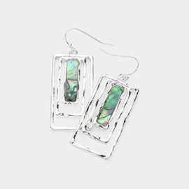Abalone Pointed Open Rectangle Dangle Earrings